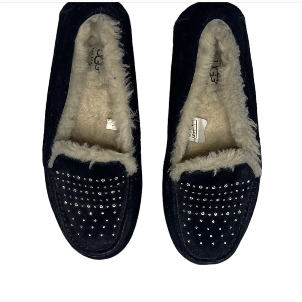 Ugg Ansley Black Moccasin Fur Slipper with Bling | US 9